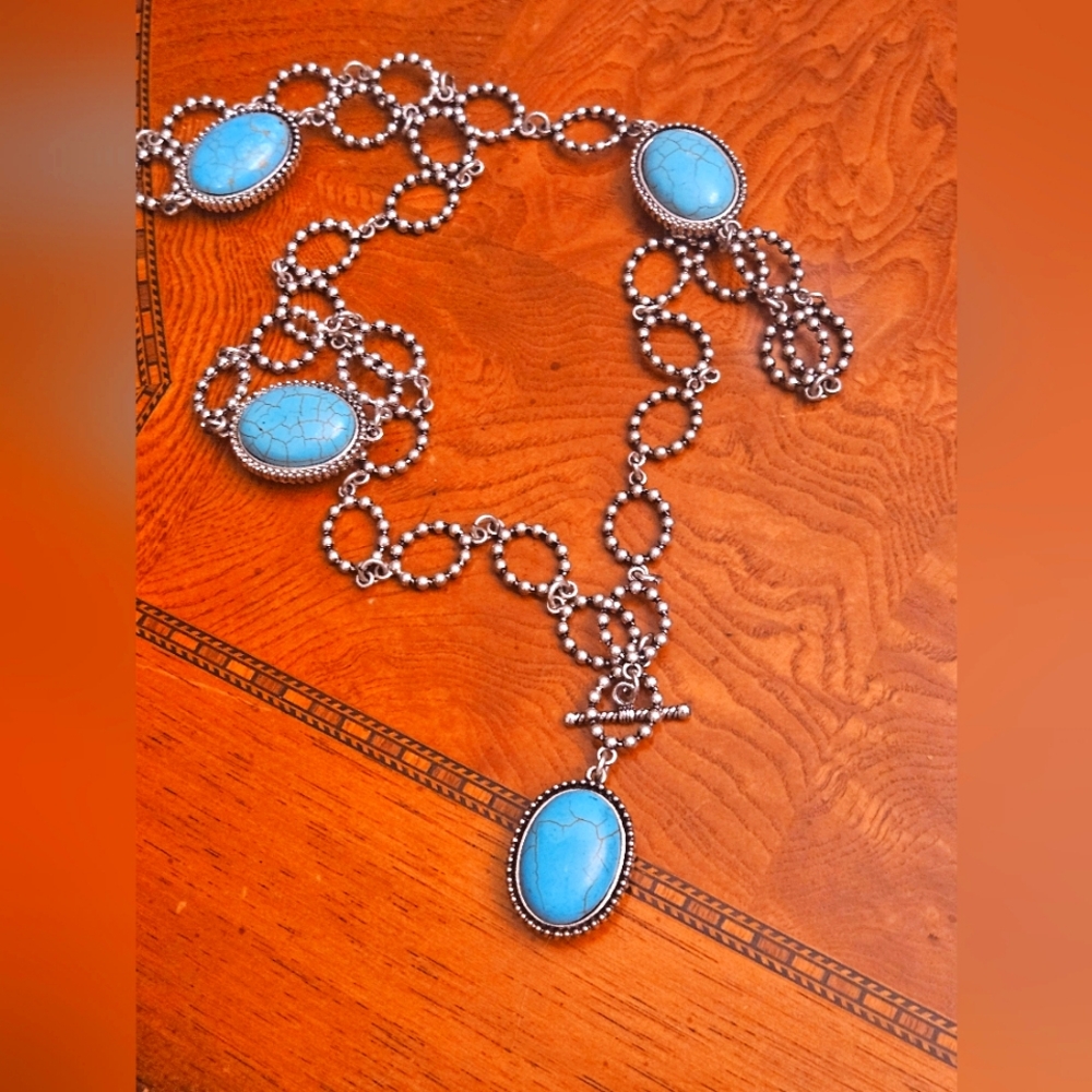 Plunder faux turquoise southwestern style long necklace New Gy4 Etoo